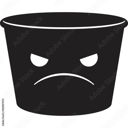 Angry container icon, black and white vector illustration face sad upset mood expression emotion symbol