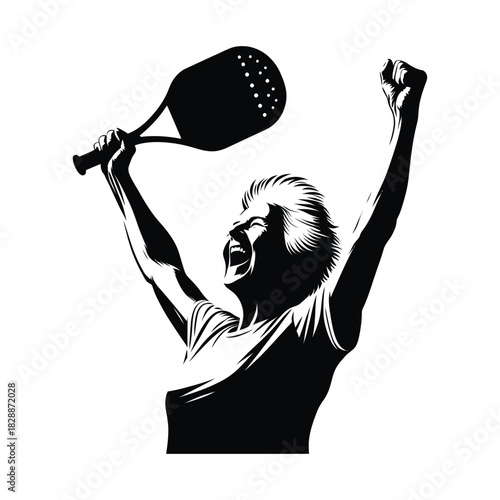 pickleball grandma winning match celebration vector silhouette clip art logo design illustration