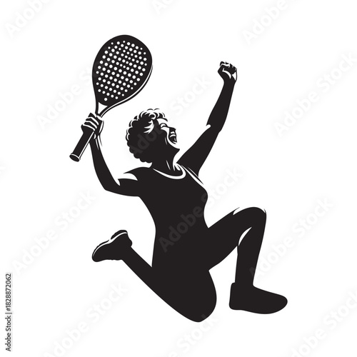 pickleball grandma winning match celebration vector silhouette clip art logo design illustration