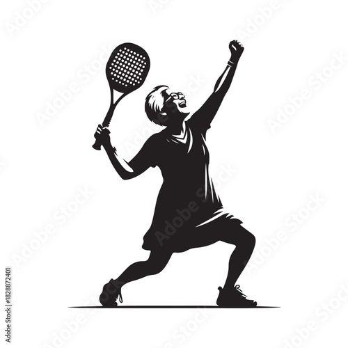 pickleball grandma winning match celebration vector silhouette clip art logo design illustration