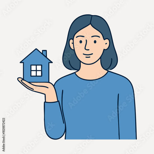 Woman holding house real estate and saving concept