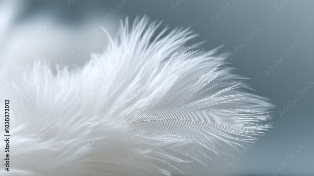 Obraz premium Soft white feather with delicate texture against a blurred background creating a serene and tranquil atmosphere for nature and beauty concepts