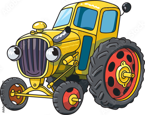 Funny small retro tractor with eyes.