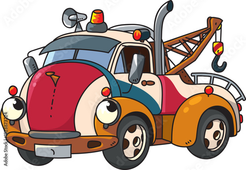 Funny retro tow truck with eyes.