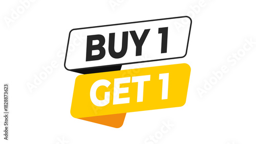 Buy 1 Get 1 promotional yellow badge highlighting special offers, retail deals, limited-time sales, and product bundles aimed at boosting conversions and customer attraction.