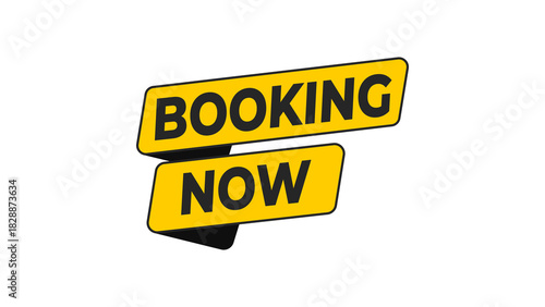 Booking Now bold yellow reservation CTA perfect for travel, hotels, events, appointments, and scheduling platforms encouraging immediate booking actions for high user conversion.