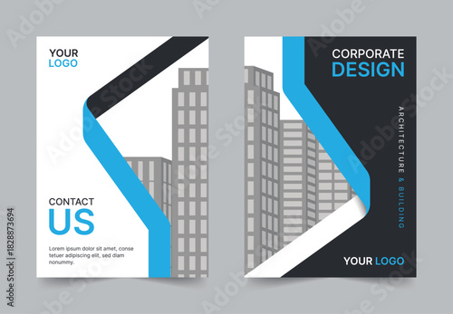 Corporate business or architecture cover template design. Blue Flyer layout design illustration