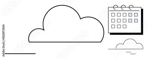 Cloud shape representing storage next to a calendar symbolizing planning, data synchronization, and organization. Ideal for technology, scheduling, cloud computing, time management, data storage