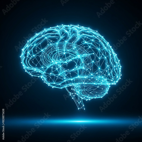 Digital representation of human brain with glowing neural network connections