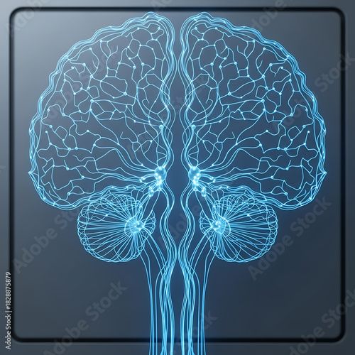 Human brain with glowing neural network connections isolated on white background