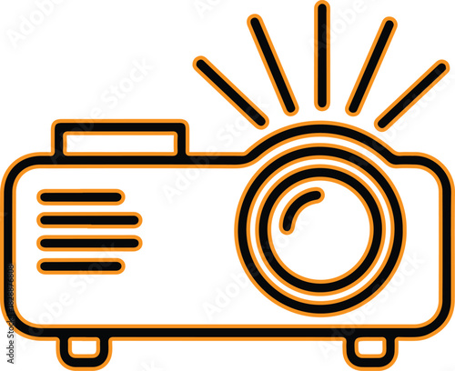 Digital projector with bright light beam icon