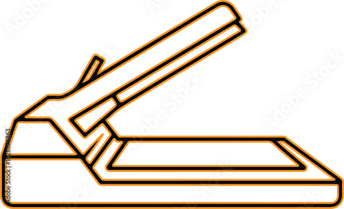 Simple line drawing of an open paper punch