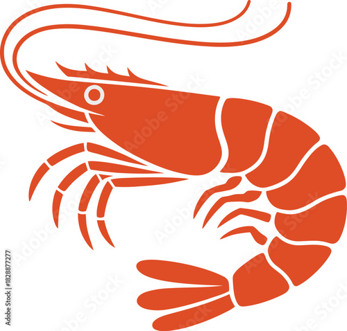 shrimp drawing in vibrant orange color on a white background