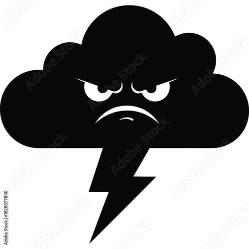 Angry storm cloud with lightning bolt illustration weather thunder rain thunderstorm sky cartoon nature