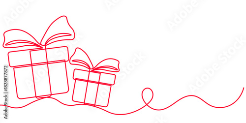 Hand drawn giftbox one line on a clean background. Editable stroke. Continuous line art. Best for winter, New Year or Christmas designs, website, mobile app, banner, or poster decoration. PNG. Vector