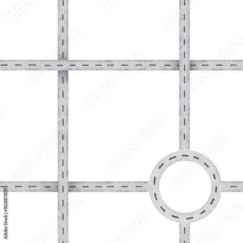 Seamless pattern of urban asphalt roads. Watercolor hand drawn kids background of avenue. Baby print of streets and ring road for children carpet, fabric, textile, playmat, bedding, stationery