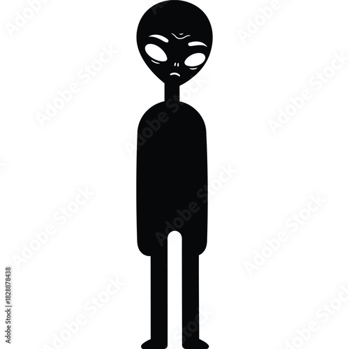 Black silhouette of an alien figure on a white background extraterrestrial space creature isolated cartoon