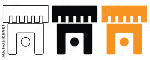 Set of three abstract castle turret icons isolated on