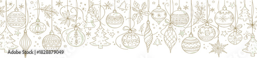 Festive Christmas Ornaments Border with Stars and Trees, Ideal for Holiday Decorations and Designs