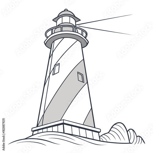 Illustration of a lighthouse with a beam of light