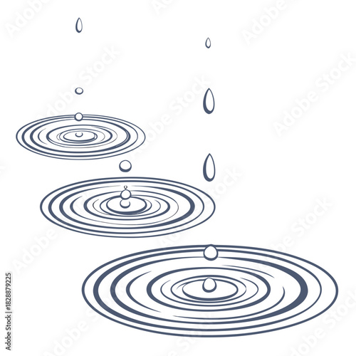 Raindrops falling and creating ripples on a, vector illustration
