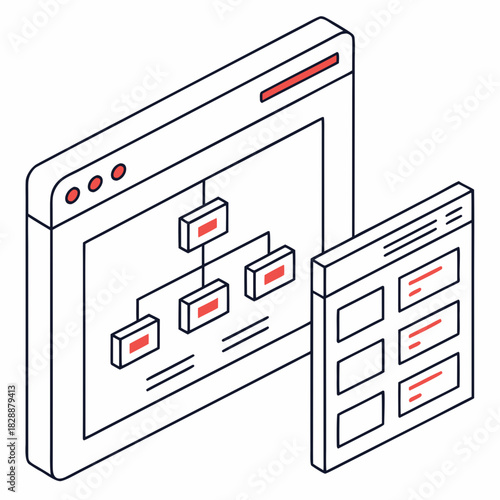 Isometric view of website structure and content management system