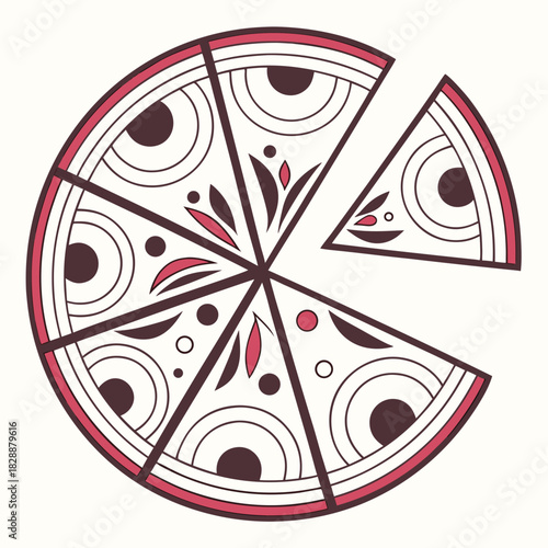 Stylized pizza with missing slice, food illustration