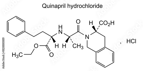Quinapril hydrochloride, chemical structure of quinapril hydrochloride, drug substance