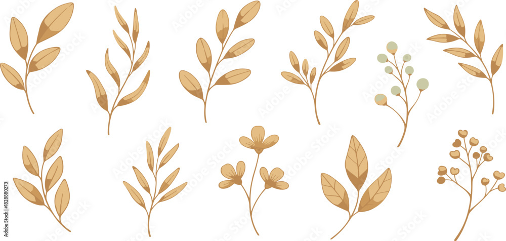 Fototapeta premium Set of elegant, rustic autumn branches and leaves. Hand-painted watercolor botanical illustrations for nature-inspired design projects