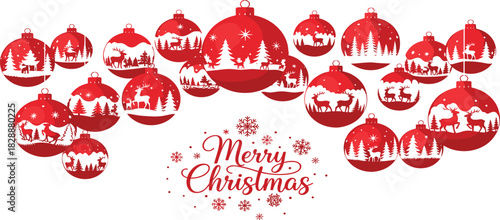 Festive Christmas Ornaments A Red and White Silhouette Wonderland with 'Merry Christmas' Greeting