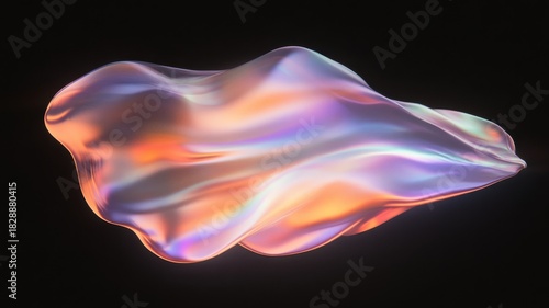 Vibrant iridescent holographic blob shape on black background for abstract design