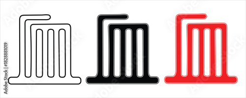 Stylized blood collection or donation icons in outline, solid black, and red