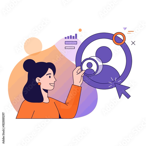 Woman analyzing target audience with focus on customer acquisition and marketing.