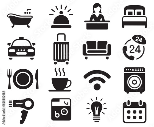 Hotel Service Icons Set – Hospitality, Amenities & Travel Symbols Collection