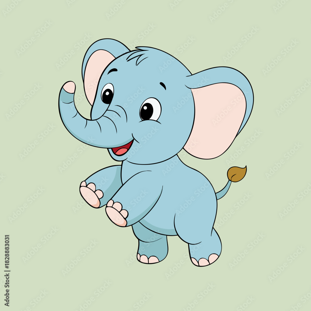 Fototapeta premium Adorable cartoon baby elephant with big ears and a playful trunk waving