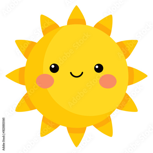 Adorable cartoon sun with smiling face and rosy cheeks illustration