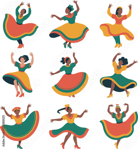 Cumbia dance cliparts bundle logo vector white background .