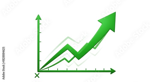 Green Growing Graph Success with Profit, Business, Financial Growth Concept, and White Background.