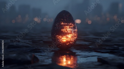Fototapeta Naklejka Na Ścianę i Meble -  Digital creative egg, futuristic design, 3D render, colorful, abstract, modern digital art. Concept:
Innovation, creativity, technology, 3D design, abstract concept, digital art, modern illustration.