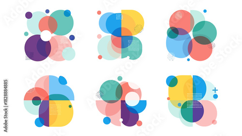 Abstract geometric shapes, overlapping circles and semicircles, isolated on