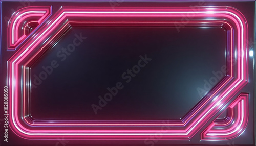 Glossy retro-future border with atomic-style arcs and subtle magenta rim light, copy space