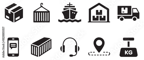 Shipping Delivery and Warehouse Icons – Logistic Service Symbol Set