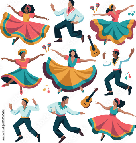 Cumbia dance cliparts bundle logo vector white background .