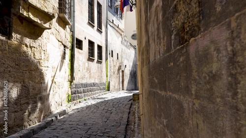 Narrow street in the old town of Gaziantep, Turkey.