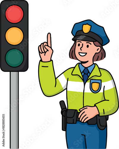 Cartoon police officer directing traffic with a traffic light illustration 1