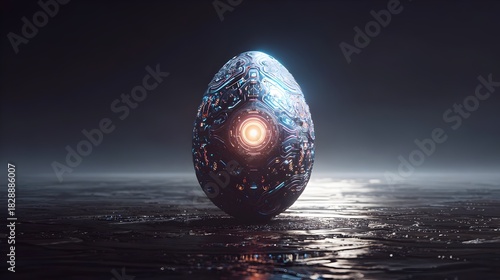 Fototapeta Naklejka Na Ścianę i Meble -  Digital creative egg, futuristic design, 3D render, colorful, abstract, modern digital art. Concept:
Innovation, creativity, technology, 3D design, abstract concept, digital art, modern illustration.