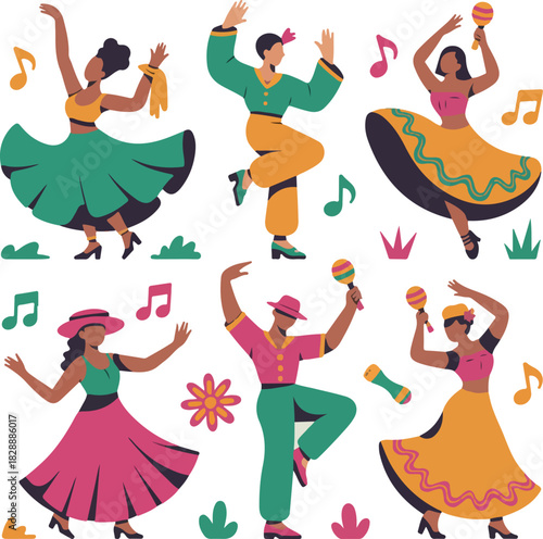 Cumbia dance cliparts bundle logo vector white background .