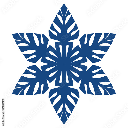 Blue template snowflake. Isolated snowflakes icon, round mandala. Winter Holiday cartoon flat illustration. Merry Christmas and New year Vector. Hand draw style.