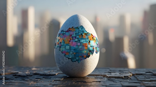 Fototapeta Naklejka Na Ścianę i Meble -  Digital creative egg, futuristic design, 3D render, colorful, abstract, modern digital art. Concept:
Innovation, creativity, technology, 3D design, abstract concept, digital art, modern illustration.
