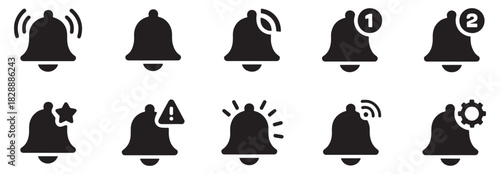 Notification Icons Set – Bell, Alert, Reminder, Alarm Symbols